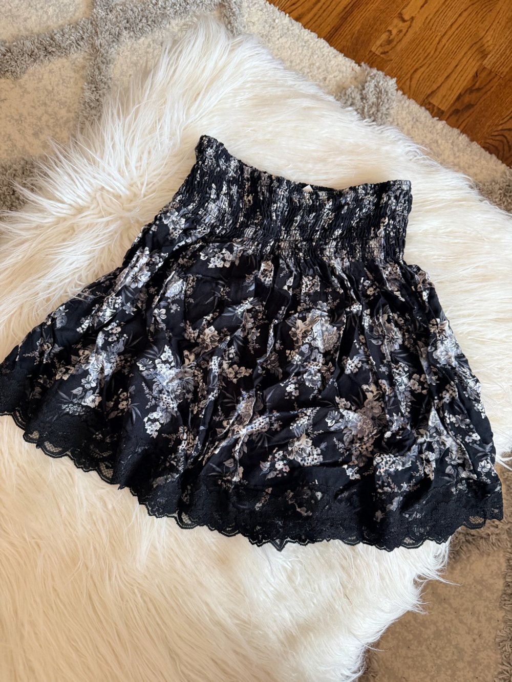Lace-Trim Floral Skirt